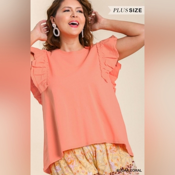 Umgee Tops - Umgee Sugar Coral Ruffle Sleeve Top